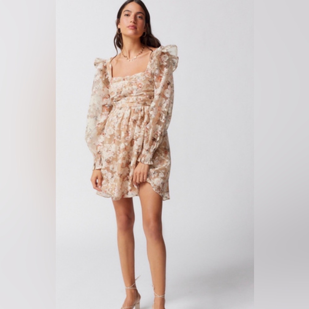 En Saison Floral Cream Dress Ruffle Mini Dress